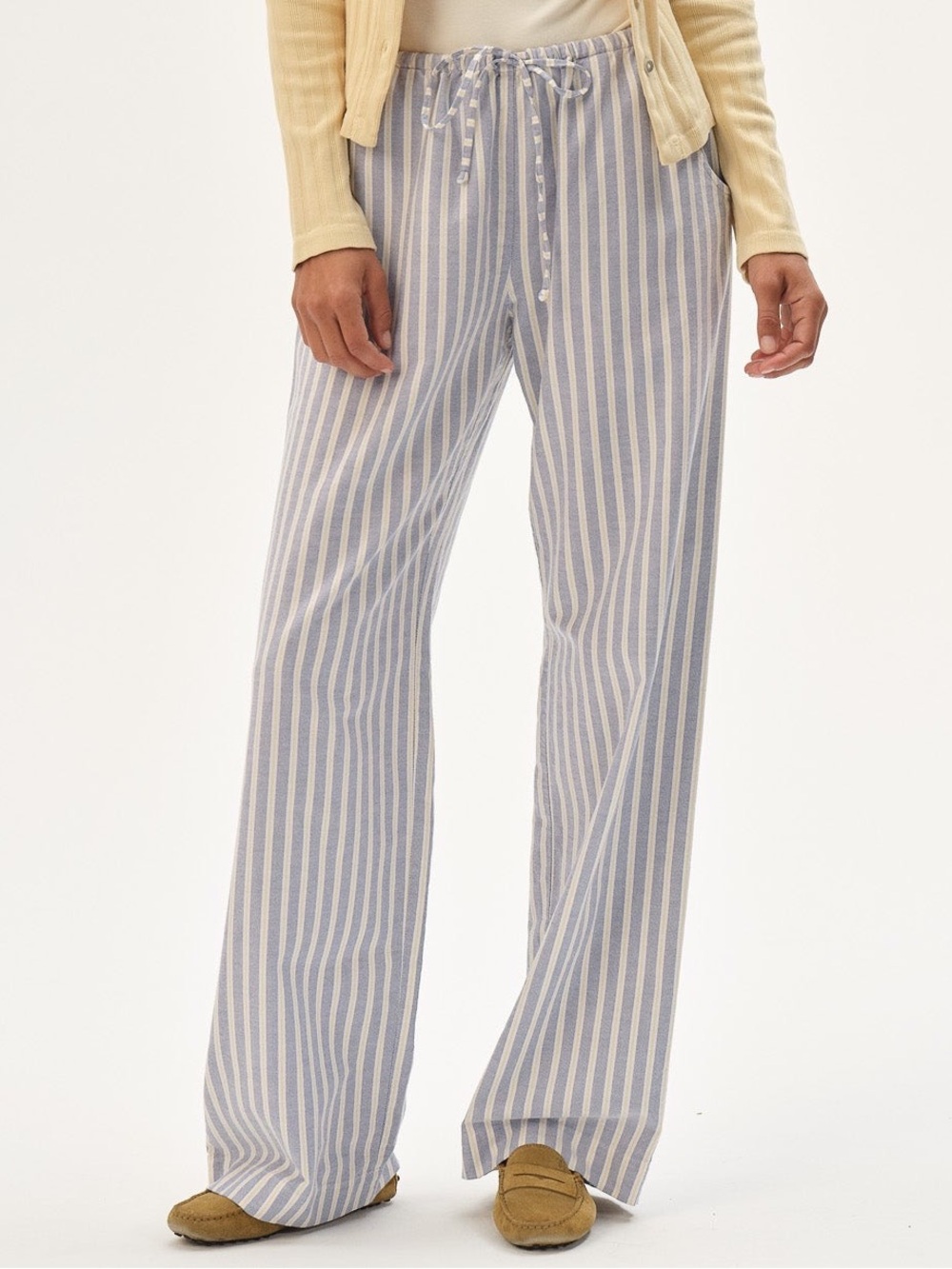 Donni Oxford Stripe Drawstring Pant in Butter Stripe, XXS - NWT